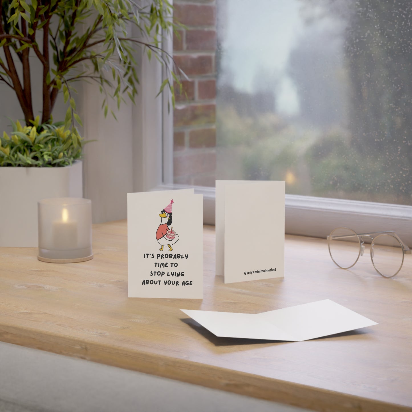 Funny Birthday Greeting Card — "It's Probably Time to Stop Lying About Your Age" (Duck Party Design)